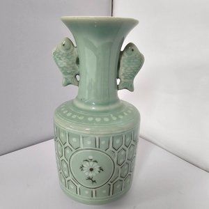Celadon Glazed Oriental Tall Light Green Vase